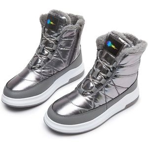 Shupua Ankle Puff Boots Faux Fur Snow Boots Gun metal gray. New, size 8